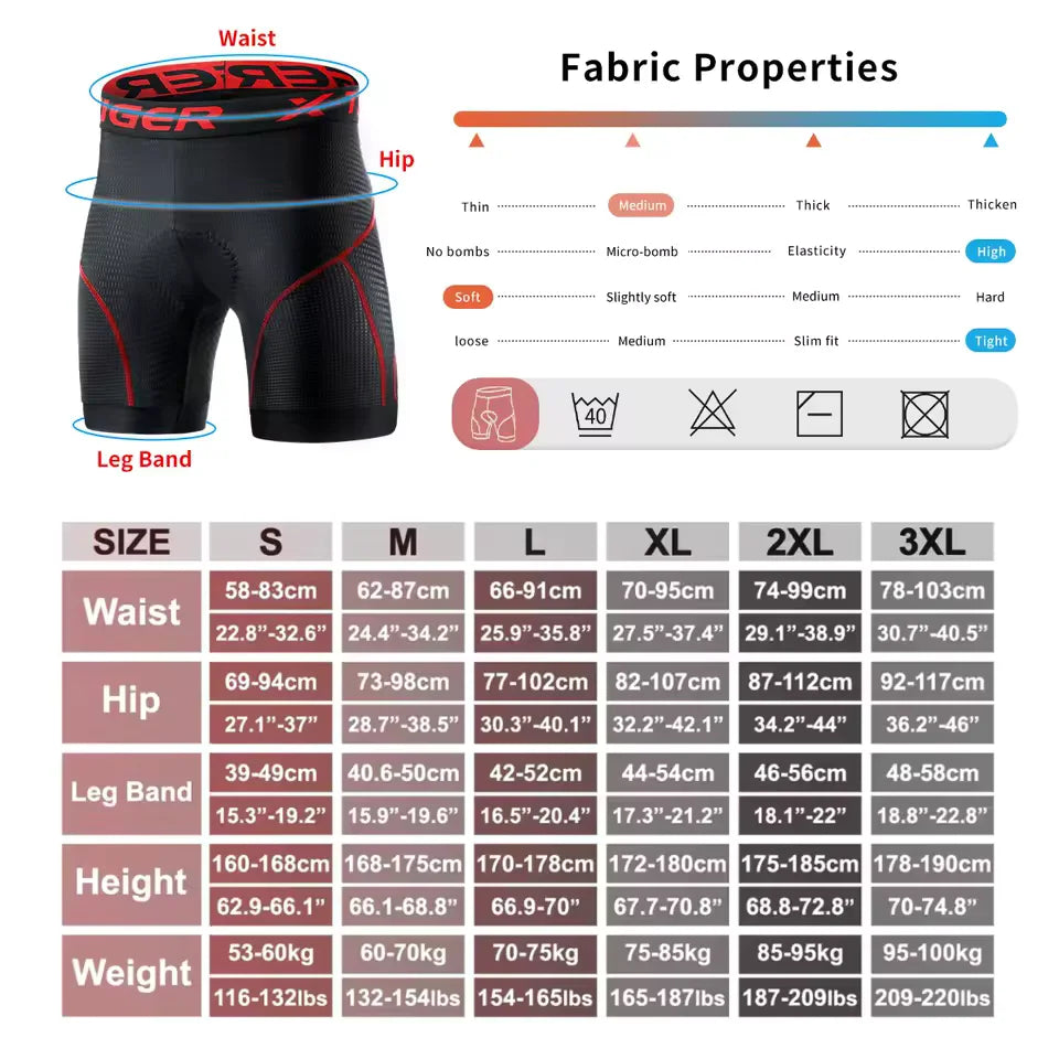 X-TIGER Herren Fahrradunterwäsche Shorts 5D Gepolstert