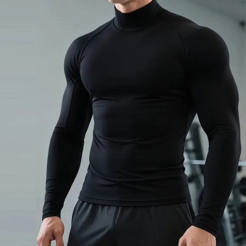 Sport Langarm Shirt Männer High Neck Kompression Shirt