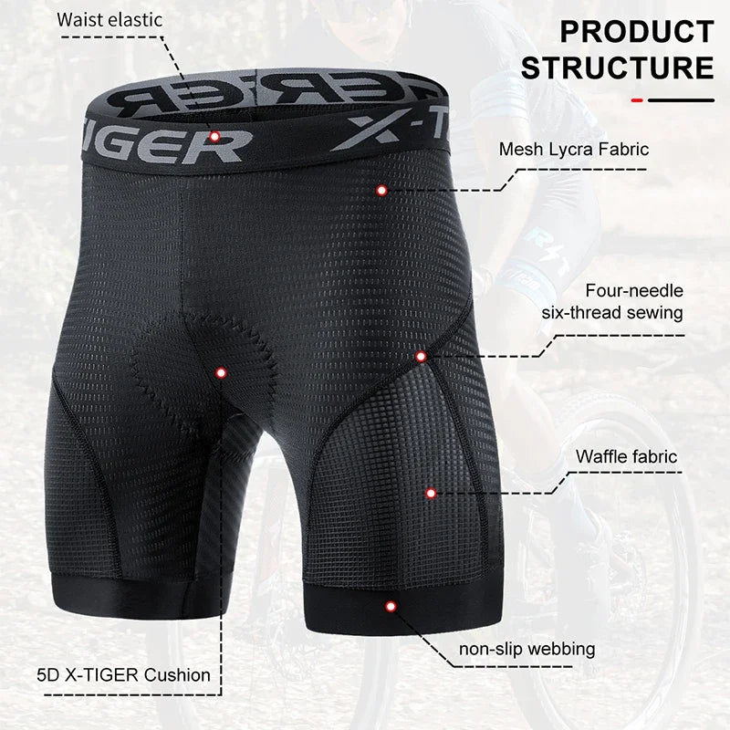 X-TIGER Herren Fahrradunterwäsche Shorts 5D Gepolstert