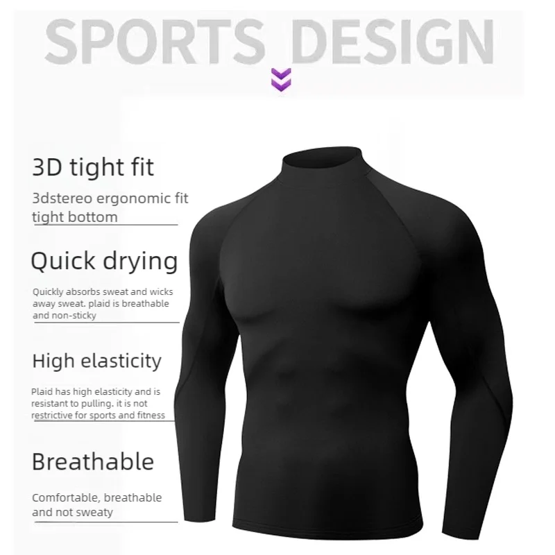 Sport Langarm Shirt Männer High Neck Kompression Shirt