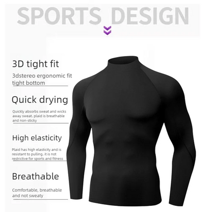 Sport Langarm Shirt Männer High Neck Kompression Shirt